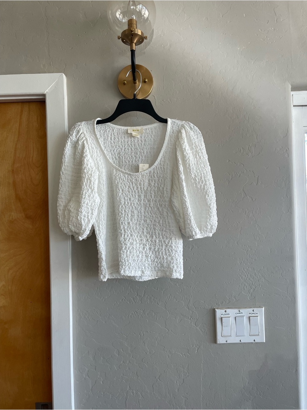 Maeve by Anthropologie Textured Puff-Sleeve White Women's Top NWT